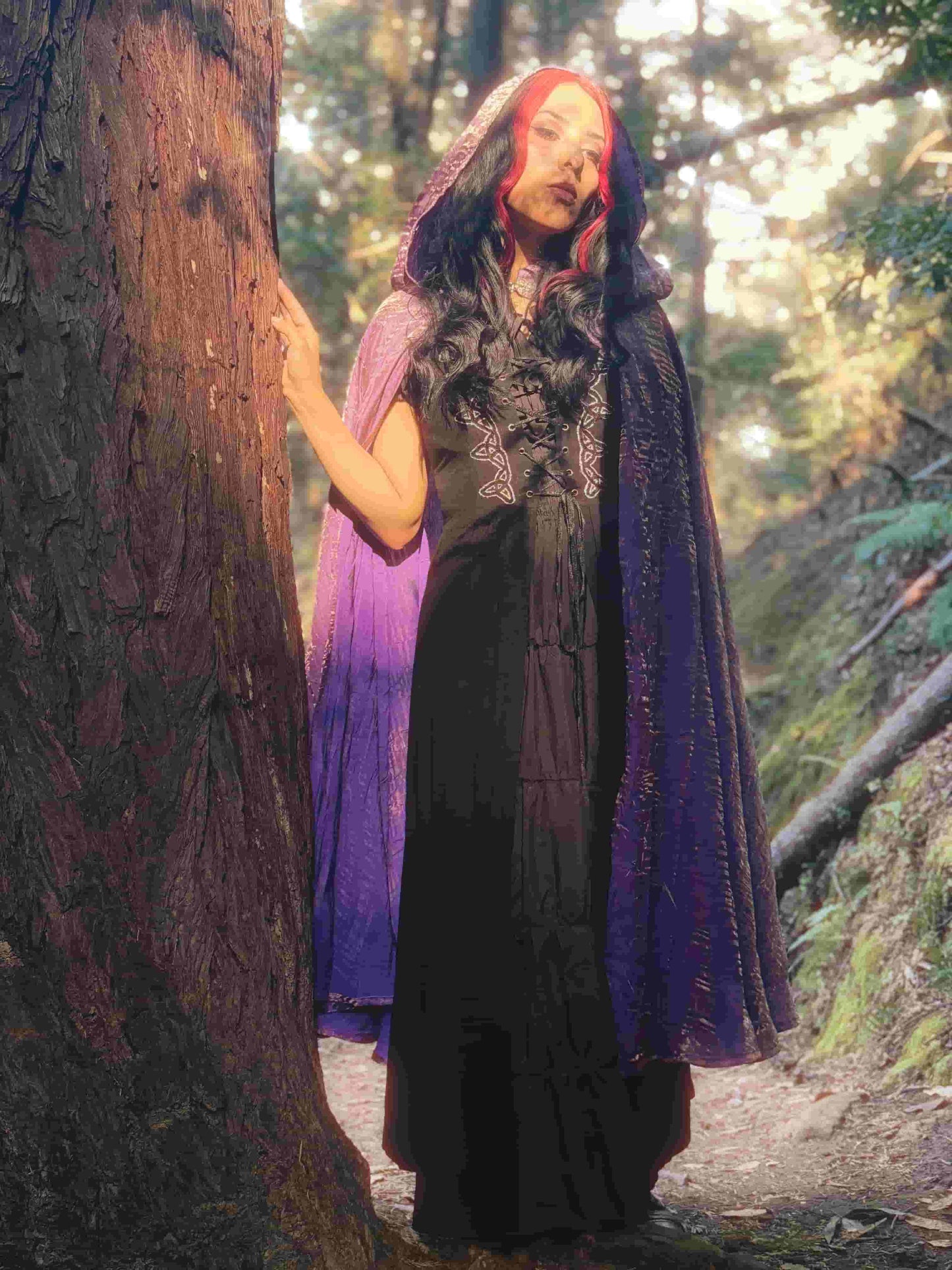 Handmade enchanting lilac iridescent lightweight cape, perfect for renaissance fairs, fantasy costumes, and magical cottagecore fashion.