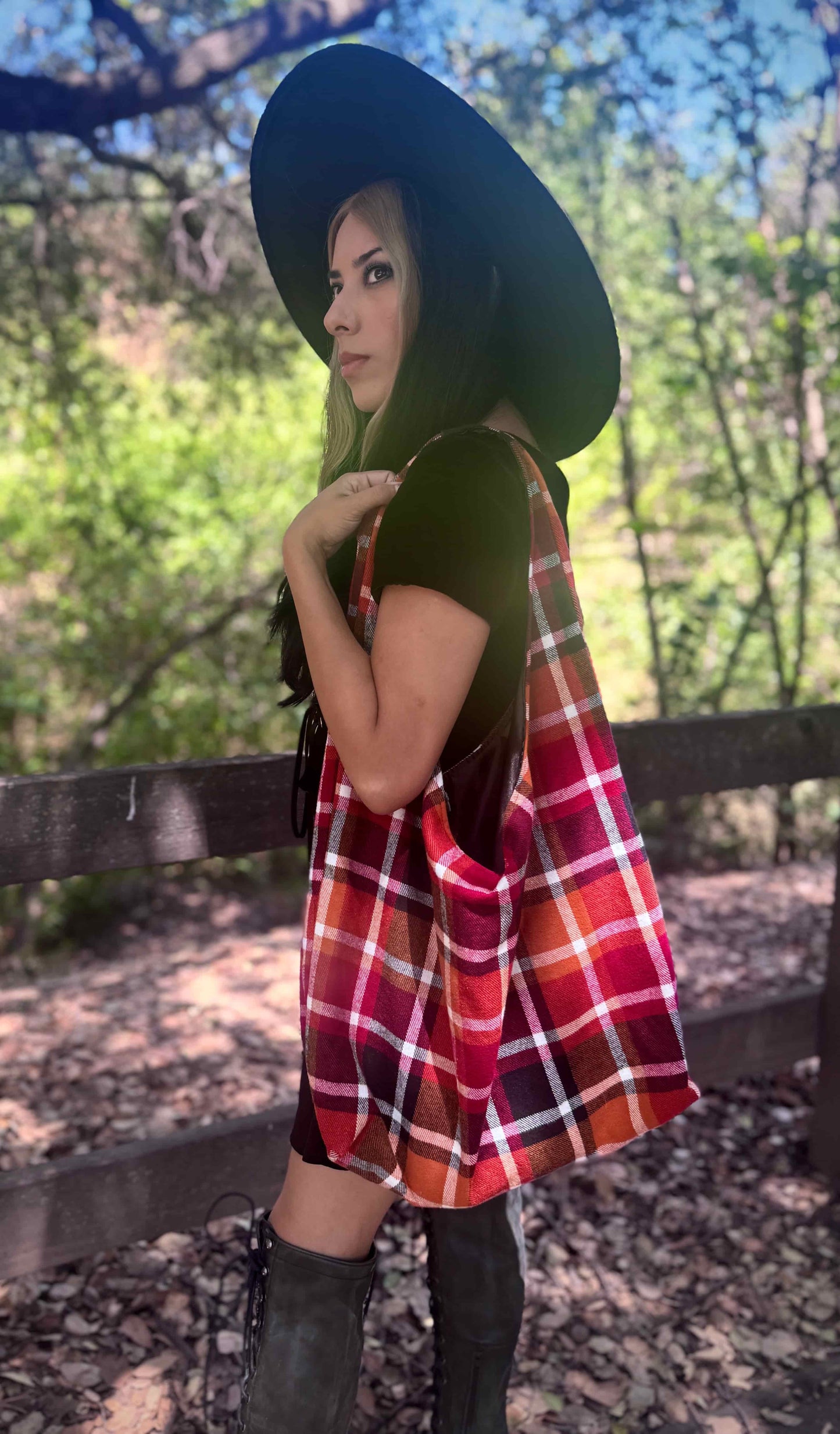Red-Orange Plaid Slouchy Bag