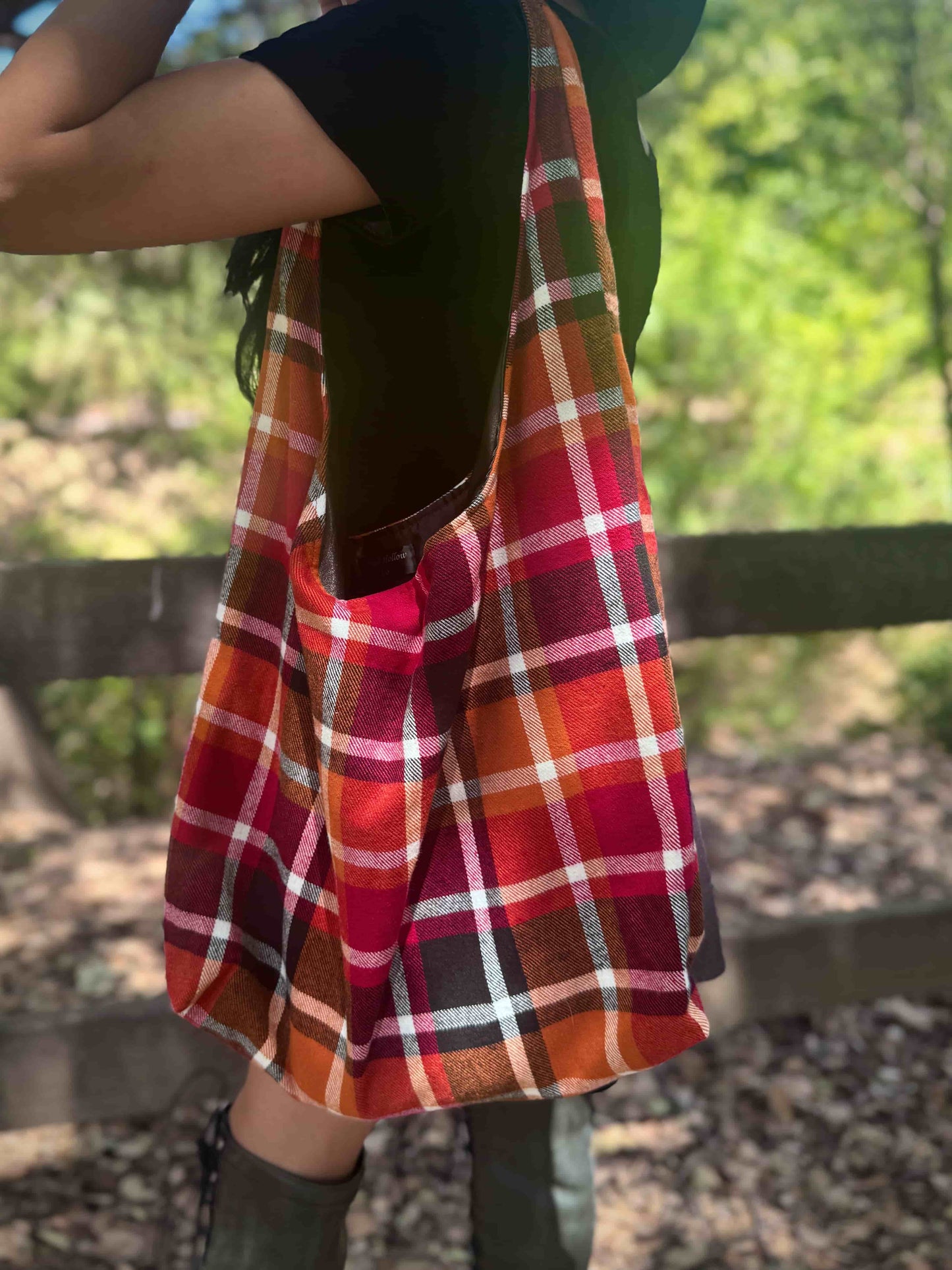 Red-Orange Plaid Slouchy Bag