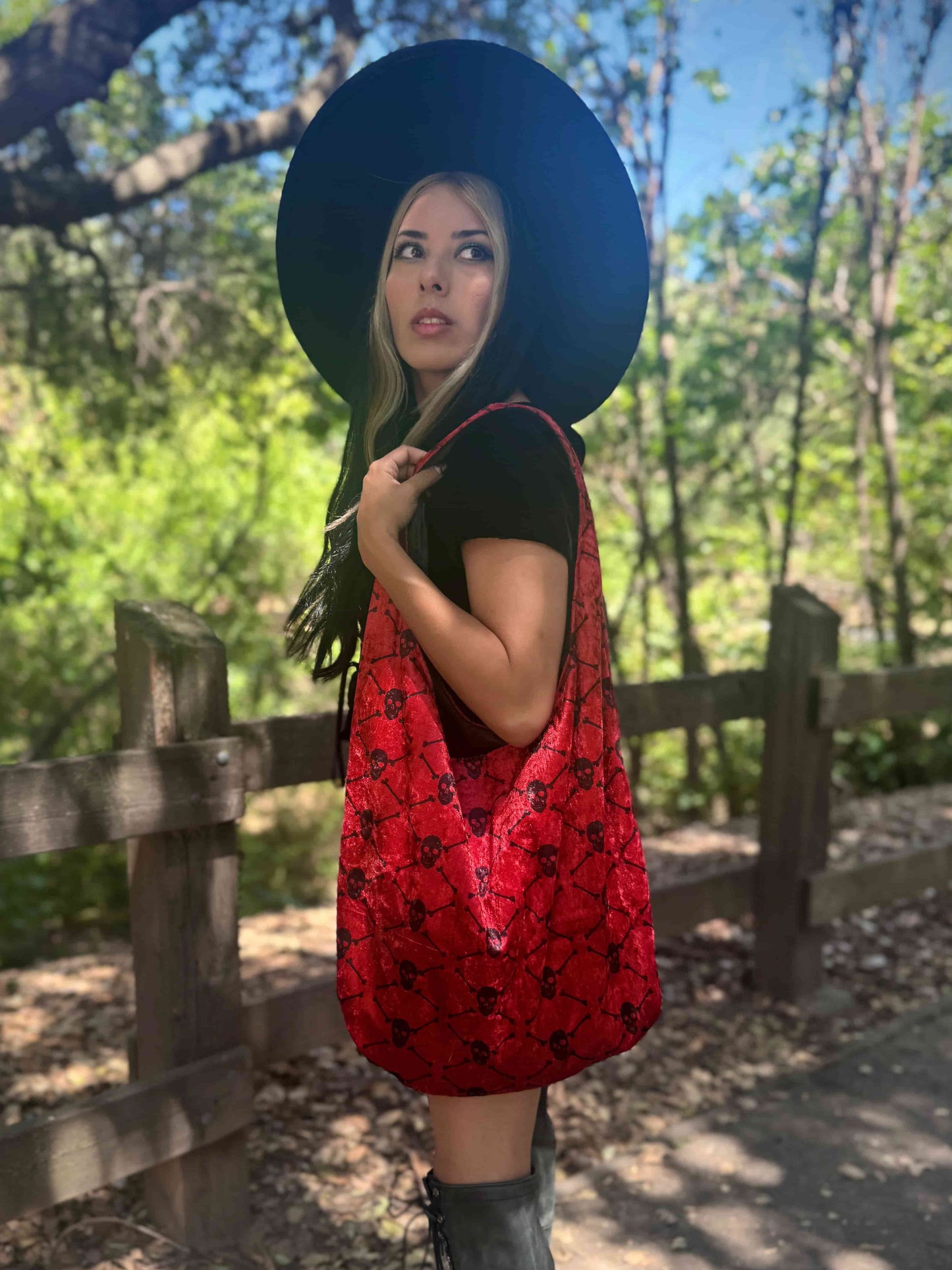 Red Velvet + Skulls Slouchy Bag