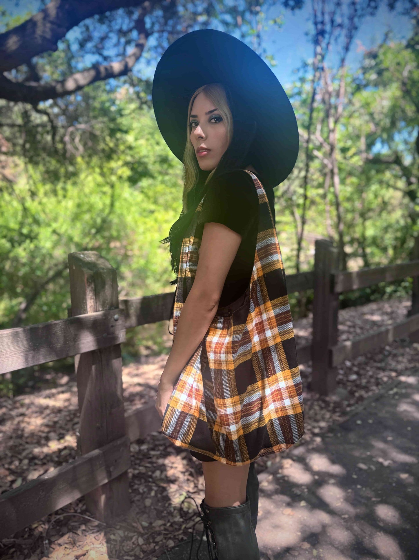Yellow Plaid Flannel Slouchy Bag
