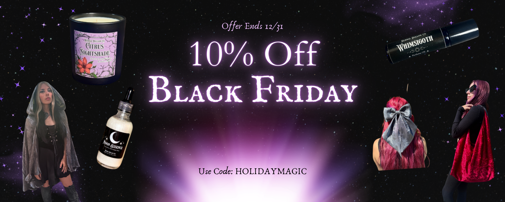 Black Friday sale advertisement with products and promotional text on a dark background