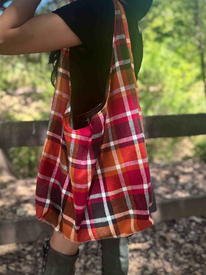 Red-Orange Plaid Slouchy Bag