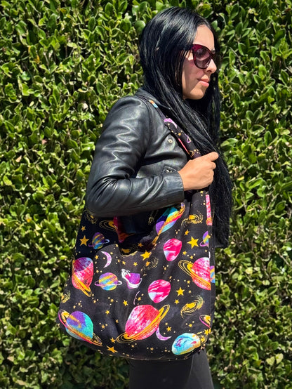 Planets and Stars Print Slouchy Bag