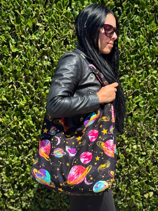 Planets and Stars Print Slouchy Bag