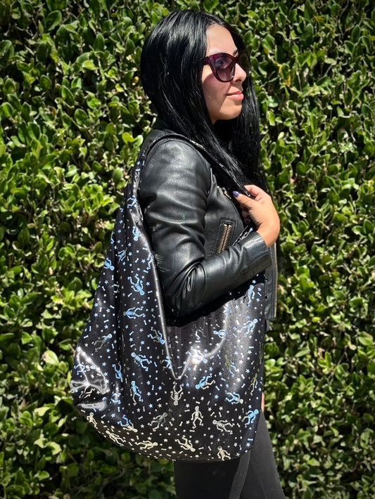 Skeleton Metallic Print Slouchy Bag