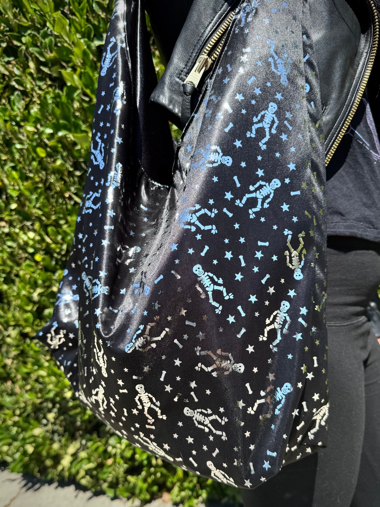 Skeleton Metallic Print Slouchy Bag