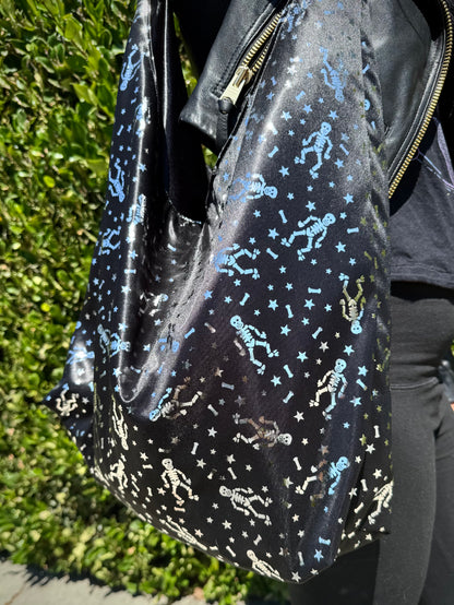Skeleton Metallic Print Slouchy Bag