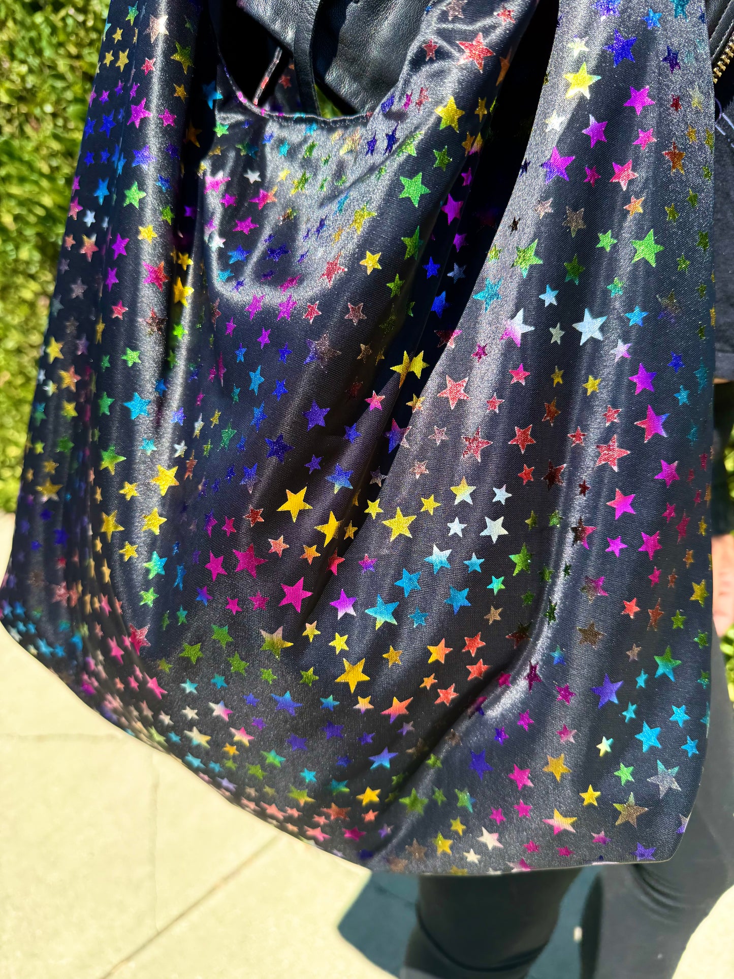 Rainbow Star Metallic Print Slouchy Bag