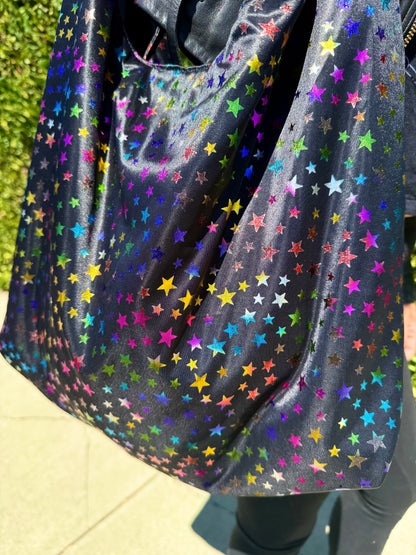 Rainbow Star Metallic Print Slouchy Bag