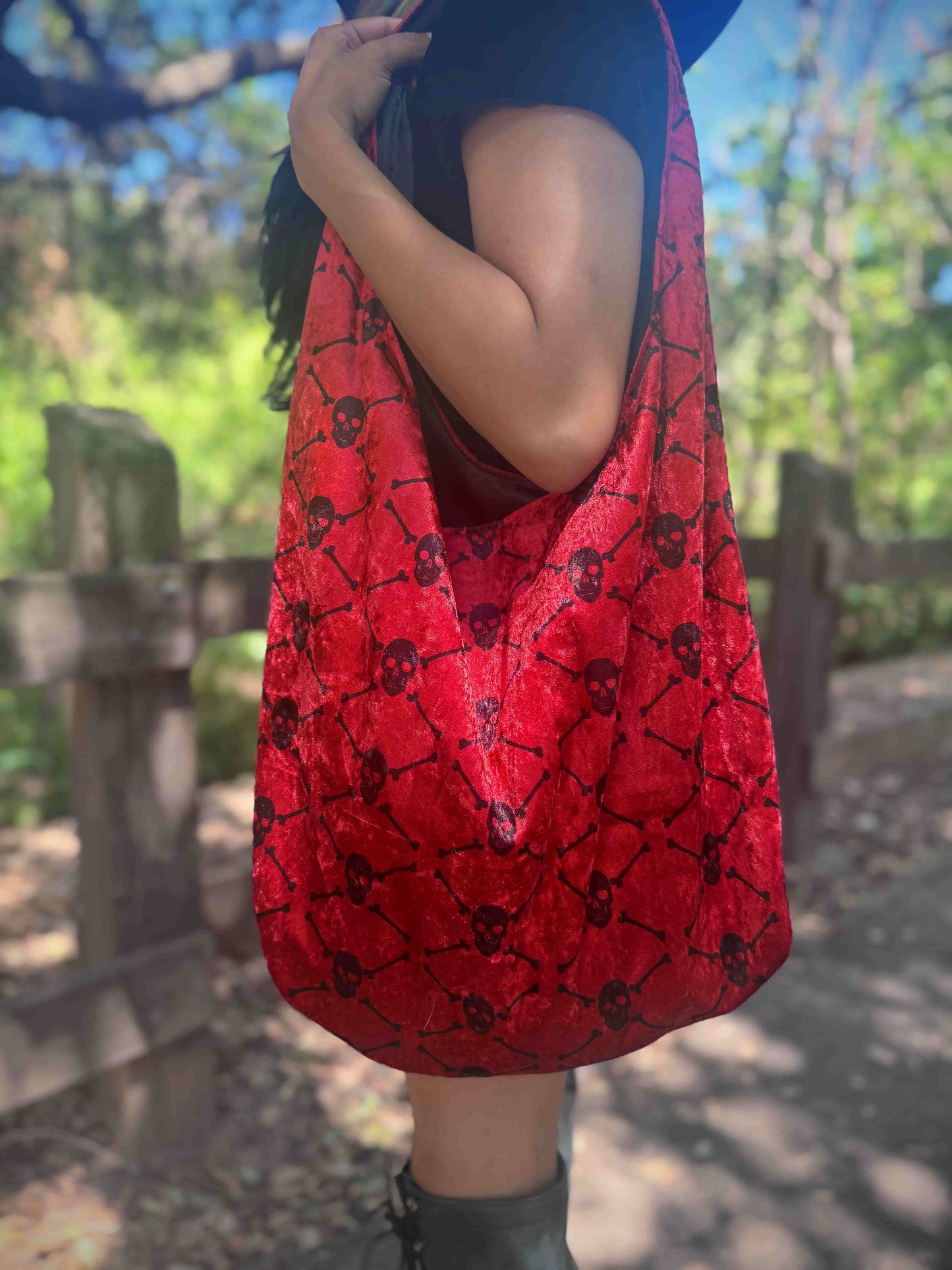 Red Velvet + Skulls Slouchy Bag