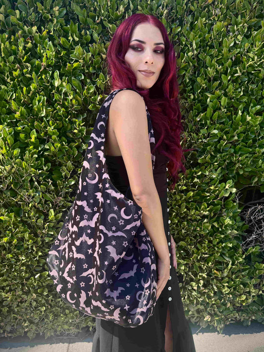 Purple Bats Witchy Slouchy Bag