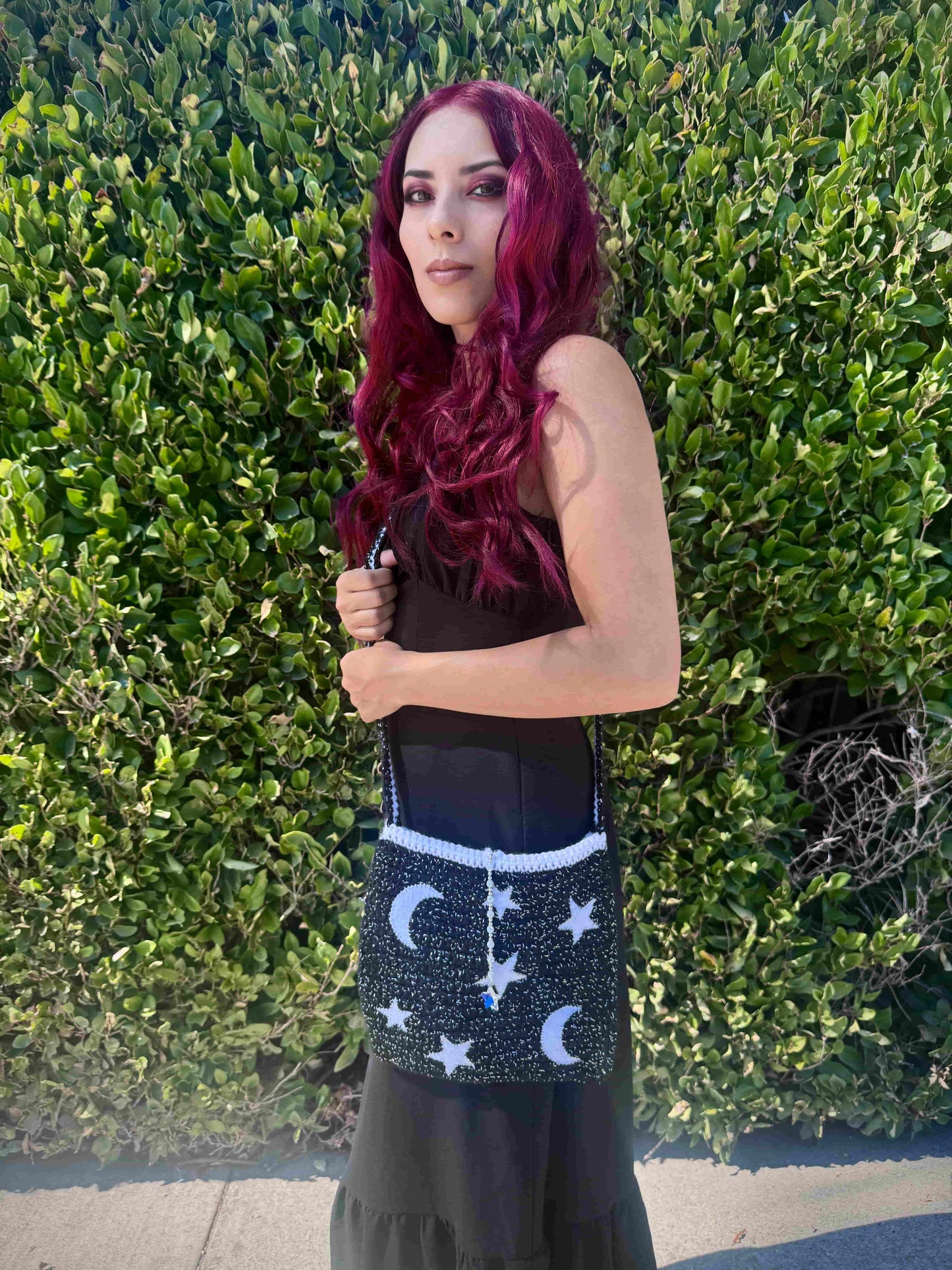 Star + Moon Crochet Bag - Black & White